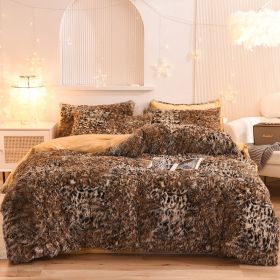 Luxury Thick Fleece Duvet Cover Queen King Winter Warm Bed Quilt Cover Pillowcase Fluffy Plush Shaggy Bedclothes Bedding Set Winter Body Keep War (Option: Leopard print-2.0 meter bed sheet)