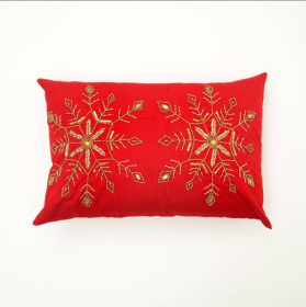 Soft And Fashionable Polyester Wooden Pillow With Bead Decoration (Color: Red)