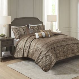 6 Piece Jacquard Quilt Set with Throw Pillows (Color: as Pic)